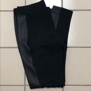 black leggings with faux leather panel